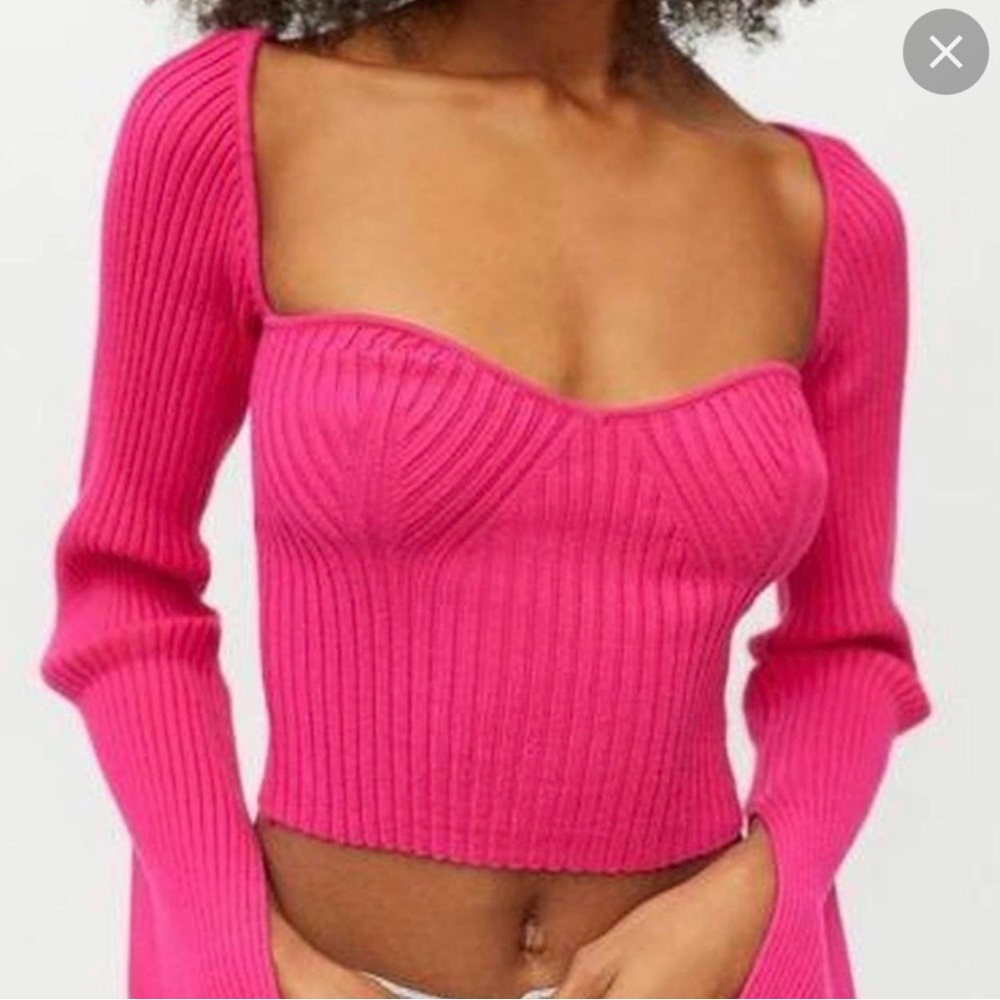 Pink Ribbed Knit Sweater Top